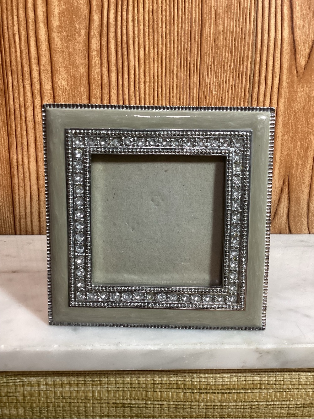 Elegant Enamel and Jeweled Square Photo Frame Holds a 3x3 photo